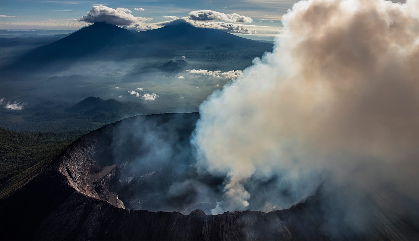 Aerial view of Mount Nyiragongo and the surrounding landscape